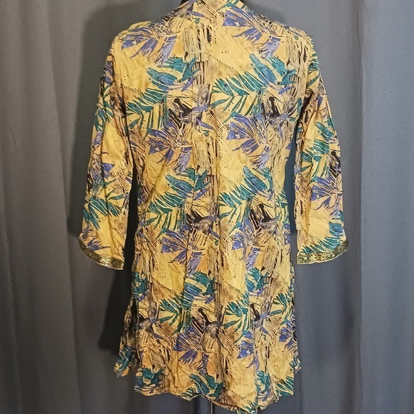 Gold & Gem Embellished Tunic Top Floral Print Indian Bohemian Style‎ Cover Up M - Picture 6 of 7